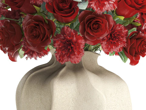 Ralistic bouquet red flowers carnation rose decor vase decor 3D Model