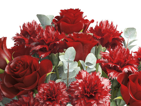 Realistischer Blumenstrauß, rote Blumen, Nelke, Rosendekor, Vasendekor 3D Modell