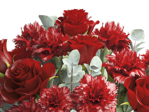 Ralistic bouquet red flowers carnation rose decor vase decor 3D Model