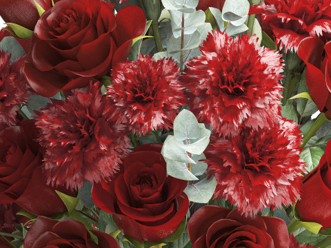Realistischer Blumenstrauß, rote Blumen, Nelke, Rosendekor, Vasendekor 3D Modell