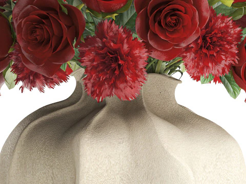 Ralistic bouquet red flowers carnation rose decor vase decor 3D Model