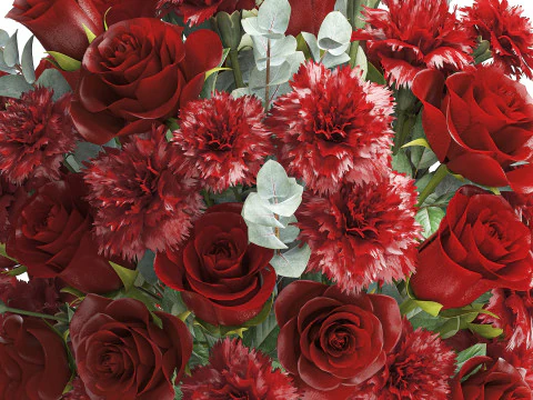 Ralistic bouquet red flowers carnation rose decor vase decor 3D Model