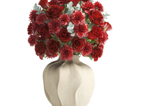 Ralistic bouquet red flowers carnation rose decor vase decor 3D Model