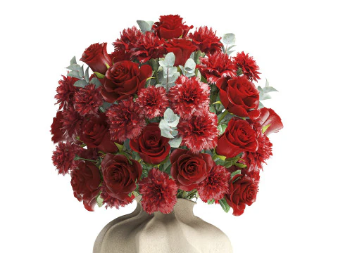 Ralistic bouquet red flowers carnation rose decor vase decor 3D Model