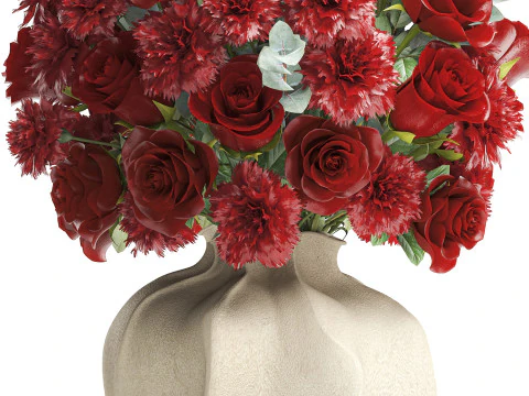 Ralistic bouquet red flowers carnation rose decor vase decor 3D Model