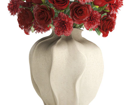 Ralistic bouquet red flowers carnation rose decor vase decor 3D Model