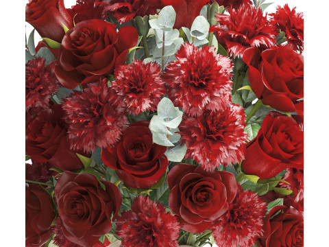 Realistischer Blumenstrauß, rote Blumen, Nelke, Rosendekor, Vasendekor 3D Modell