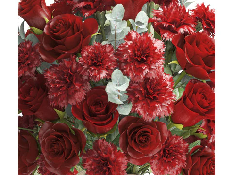 Ralistic bouquet red flowers carnation rose decor vase decor 3D Model