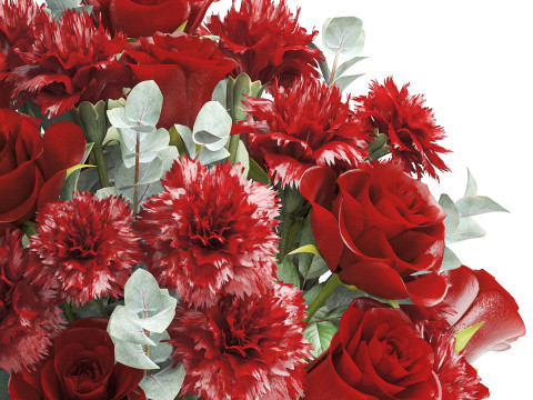 Realistischer Blumenstrauß, rote Blumen, Nelke, Rosendekor, Vasendekor 3D Modell