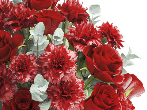 Ralistic bouquet red flowers carnation rose decor vase decor 3D Model