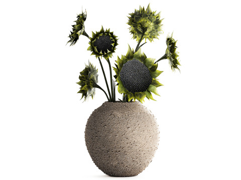 Bouquet green black sunflower flowers modern vase decor 3D Model