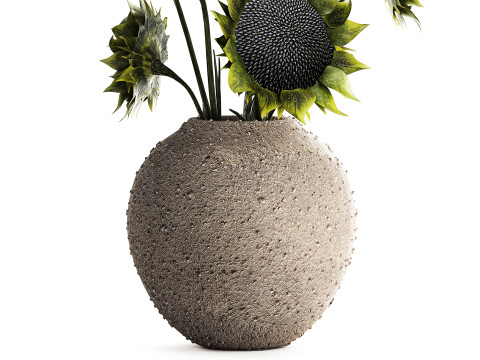 Bouquet green black sunflower flowers modern vase decor 3D Model