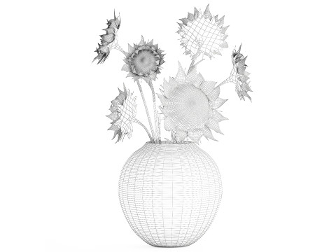 Bouquet green black sunflower flowers modern vase decor 3D Model