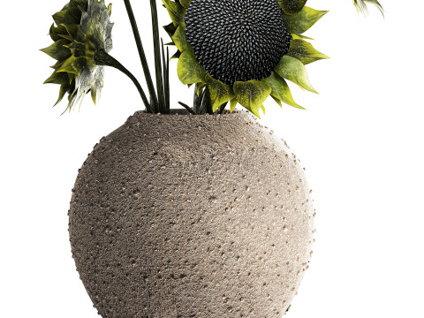 Bouquet green black sunflower flowers modern vase decor 3D Model