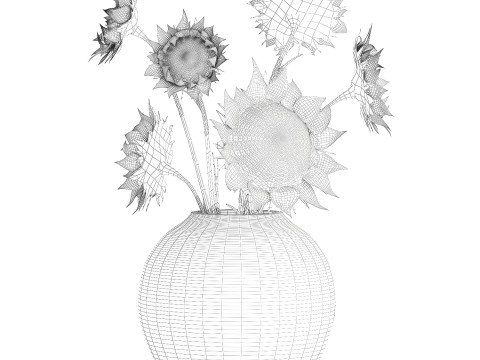 Bouquet green black sunflower flowers modern vase decor 3D Model