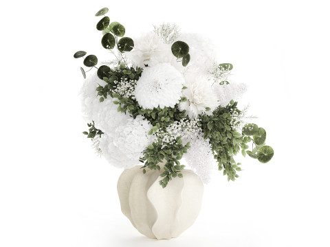 Mooi wit boeket bloemen hortensia lila vaas decor nieuw 3D Model