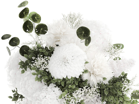 Bellissimo bouquet bianco fiori ortensia vaso lilla arredamento nuovo Modello 3D