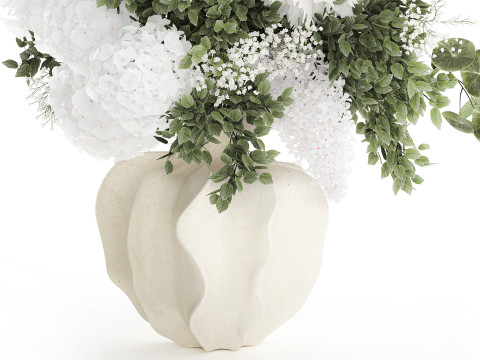 Bellissimo bouquet bianco fiori ortensia vaso lilla arredamento nuovo Modello 3D