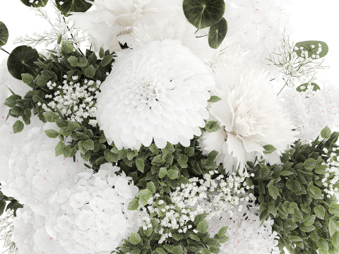 Bellissimo bouquet bianco fiori ortensia vaso lilla arredamento nuovo Modello 3D