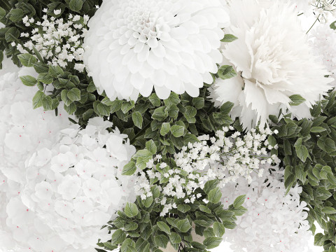 Bellissimo bouquet bianco fiori ortensia vaso lilla arredamento nuovo Modello 3D