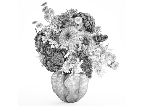 Bellissimo bouquet bianco fiori ortensia vaso lilla arredamento nuovo Modello 3D