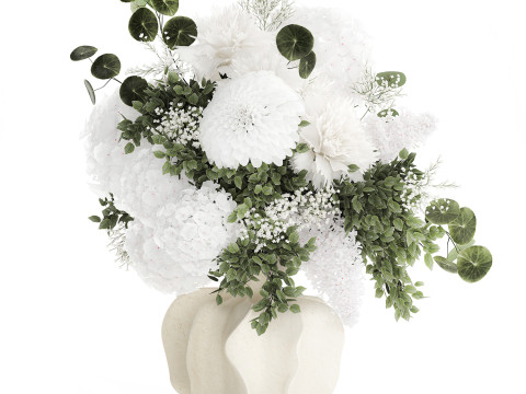 Bellissimo bouquet bianco fiori ortensia vaso lilla arredamento nuovo Modello 3D