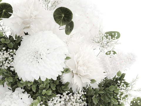 Bellissimo bouquet bianco fiori ortensia vaso lilla arredamento nuovo Modello 3D