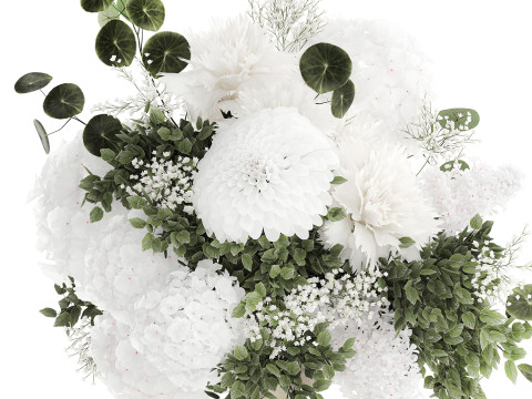 Bellissimo bouquet bianco fiori ortensia vaso lilla arredamento nuovo Modello 3D