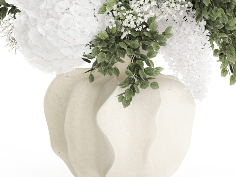 Bellissimo bouquet bianco fiori ortensia vaso lilla arredamento nuovo Modello 3D