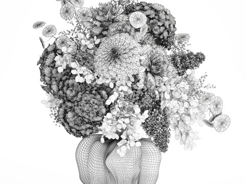 Bellissimo bouquet bianco fiori ortensia vaso lilla arredamento nuovo Modello 3D