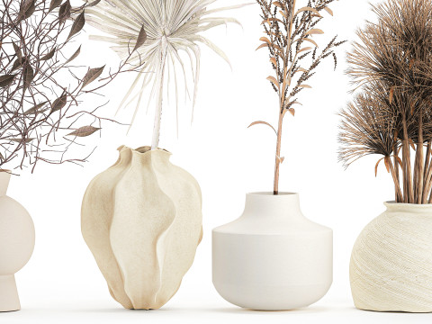 Kleine minimalistische Trockenblumensträuße als Zweig-Vasen-Dekor 3D Modell