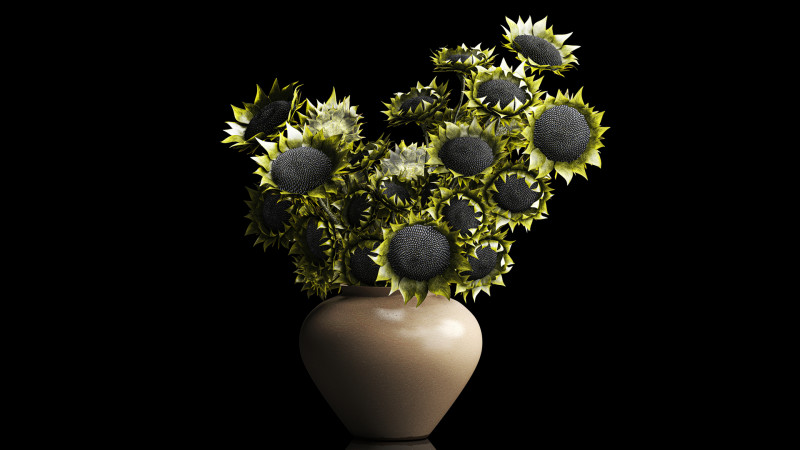 Buket realistis bunga matahari hijau dekorasi vas keramik baru Model 3D .c4d .max .obj .3ds .fbx .stl .blend 