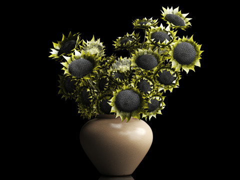 Realistyczny bukiet zielonych słoneczników wazon ceramiczny wystrój nowy Model 3D