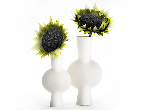 Minimalistyczny bukiet zielonych słoneczników wazonie wystrój nowy Model 3D