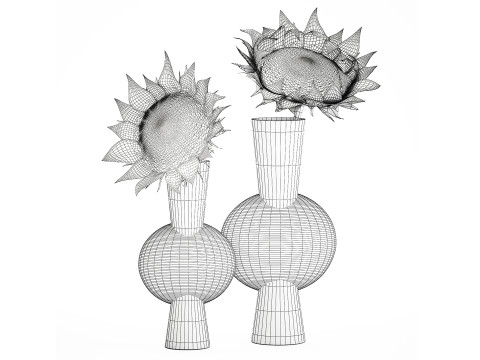 Dekorasi vas bunga matahari hijau buket minimalis baru Model 3D