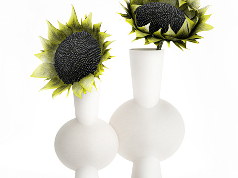 Dekorasi vas bunga matahari hijau buket minimalis baru Model 3D