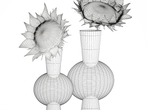 Dekorasi vas bunga matahari hijau buket minimalis baru Model 3D