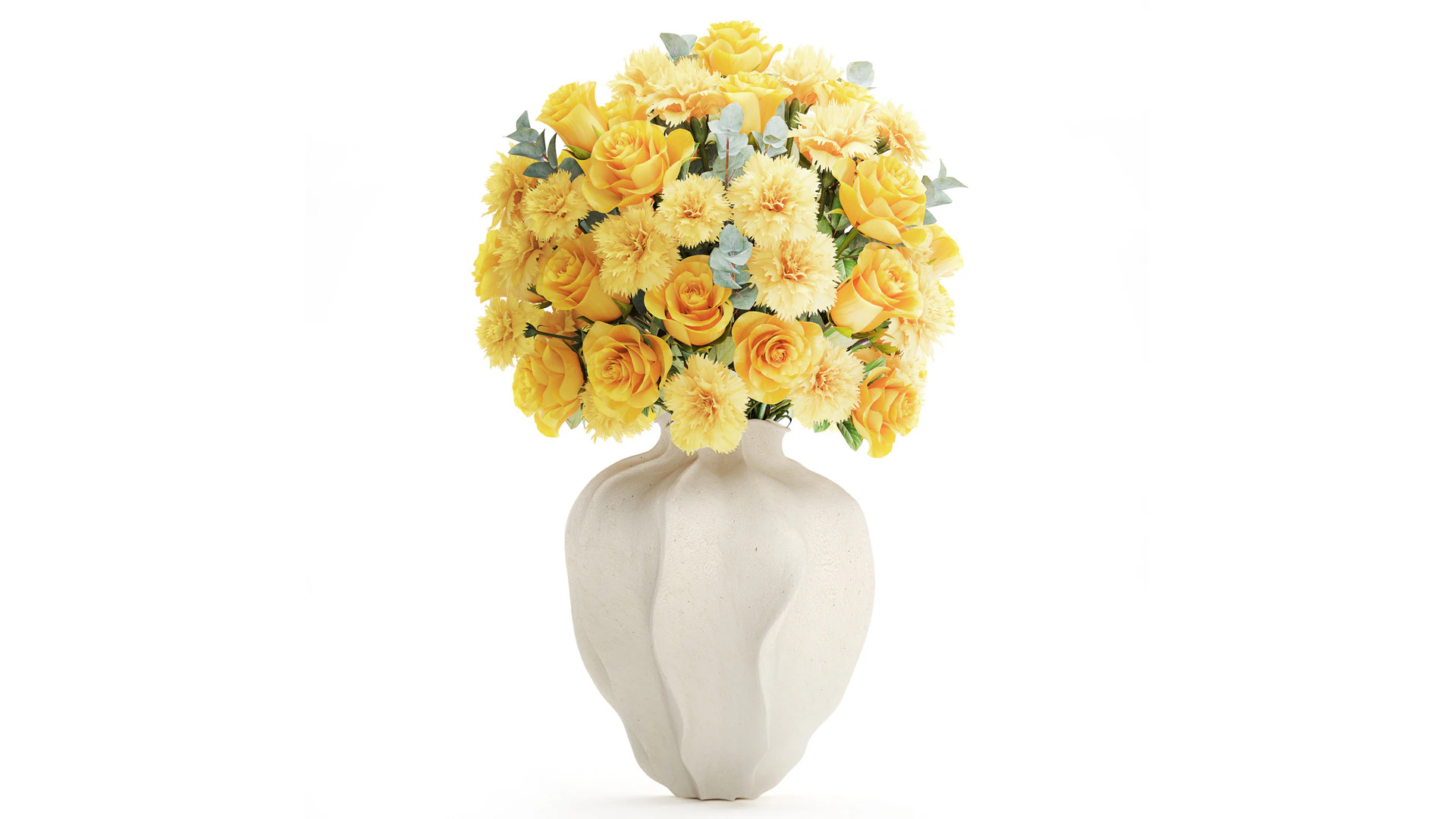 Realistic bouquet yellow flowers carnations roses vase decor new 3D Model .c4d .max .obj .3ds .fbx .stl .blend 
