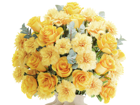 Реалистичный букет желтые цветы гвоздики розы ваза декор новый 3D Модель