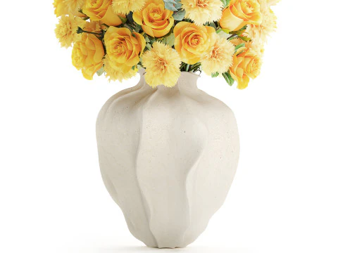Realistic bouquet yellow flowers carnations roses vase decor new 3D Model