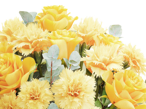 Реалистичный букет желтые цветы гвоздики розы ваза декор новый 3D Модель