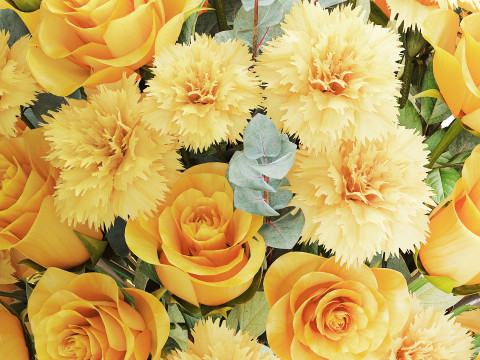 Реалистичный букет желтые цветы гвоздики розы ваза декор новый 3D Модель