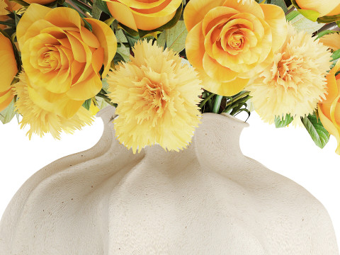 Реалистичный букет желтые цветы гвоздики розы ваза декор новый 3D Модель