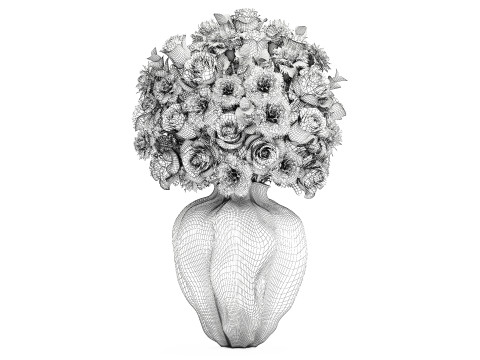 Реалистичный букет желтые цветы гвоздики розы ваза декор новый 3D Модель