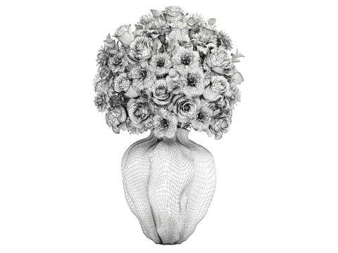 Realistic bouquet yellow flowers carnations roses vase decor new 3D Model