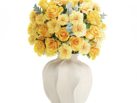 Realistic bouquet yellow flowers carnations roses vase decor new 3D Model