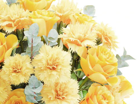 Realistic bouquet yellow flowers carnations roses vase decor new 3D Model
