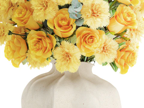 Realistic bouquet yellow flowers carnations roses vase decor new 3D Model