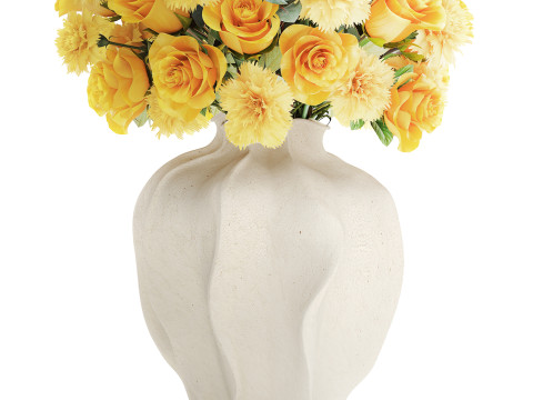 Реалистичный букет желтые цветы гвоздики розы ваза декор новый 3D Модель