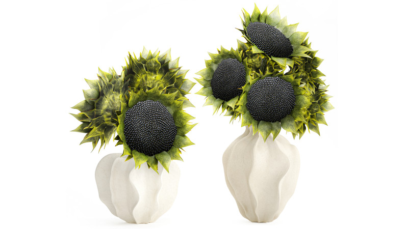 सुंदर गुलदस्ता हरे सूरजमुखी सिरेमिक फूलदान सजावट नई 3D मॉडल .c4d .max .obj .3ds .fbx .stl .blend 